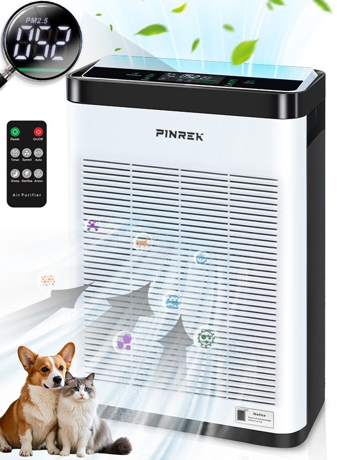 PINREK HEPA Air Purifier for 1076 ft² (100m² ) Home,Office and Large Room Air Filter with Smart PM2.5 Sensor, Air Cleaner with Sleep Mode and Timer, Removes Dust, Allergens, Odors,Can filter formaldehyde, microorganisms，Removes Pollen,  Pet Hair - Image 1